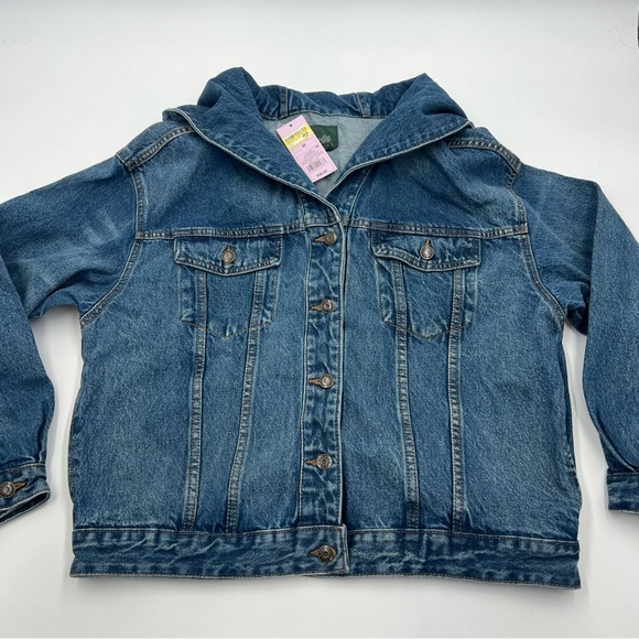 Wild Fable Womens Oversized Hooded Denim Jacket Medium Wash Blue Cotton M New - Picture 5 of 9